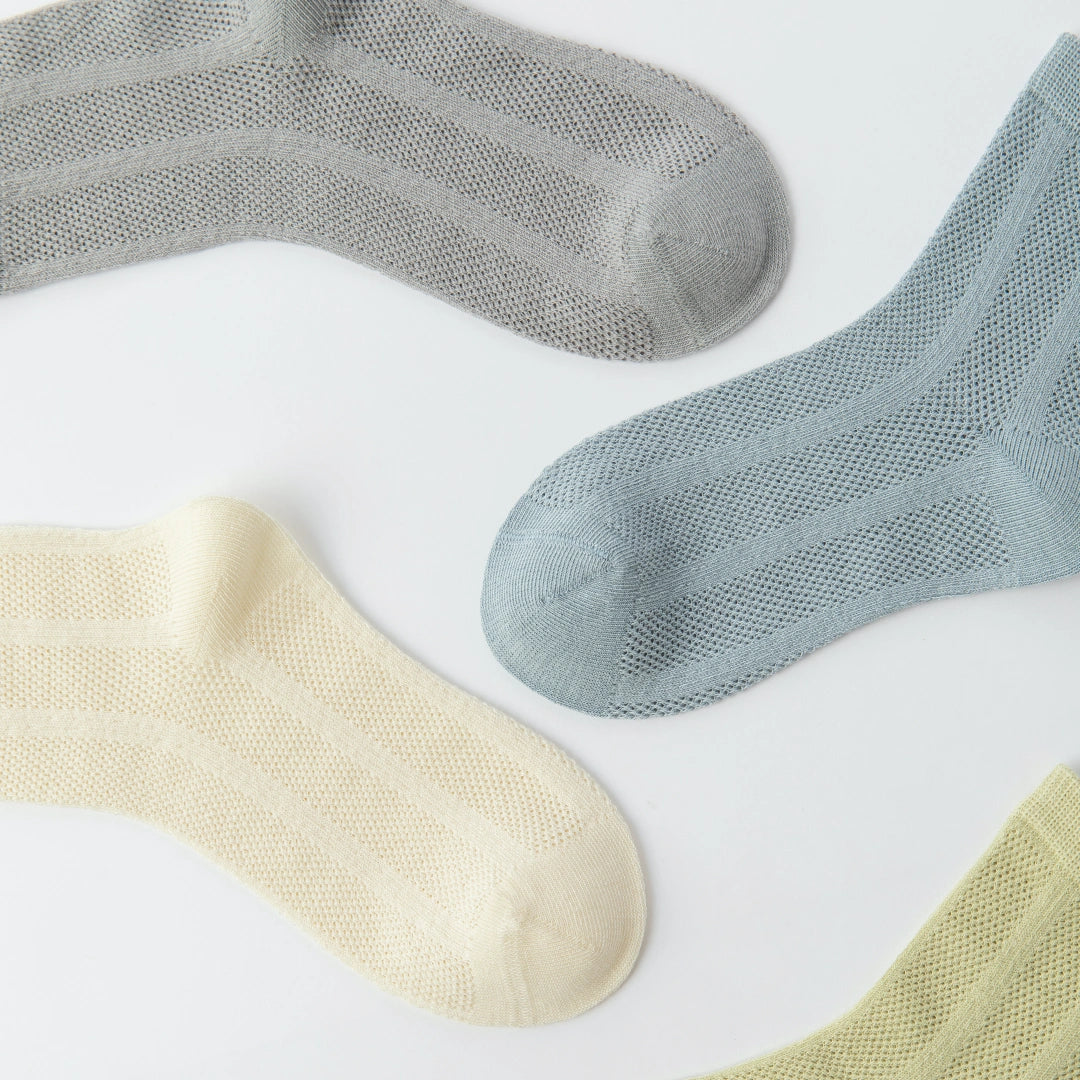 Kids' Organic Cotton Mesh Quarter Socks 4-Pack - sock set showing breathable mesh comfort
