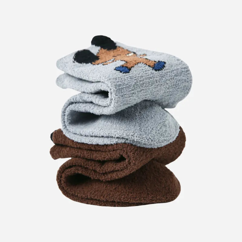 Kid's Cozy 3D Dog Fuzzy Socks - 4 Pairs