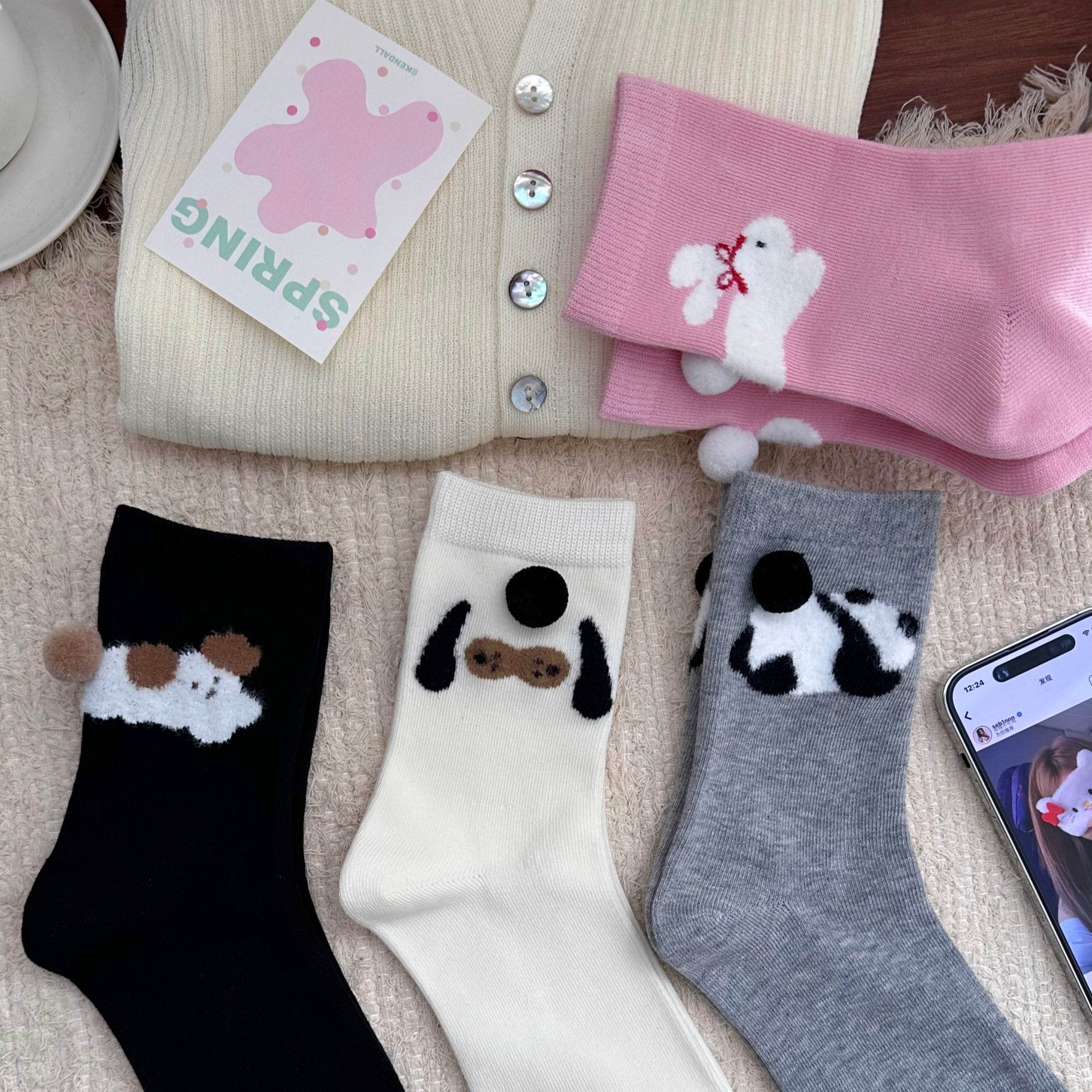 Women's Cute 3D Pom Pom Pet Socks - Single Pair