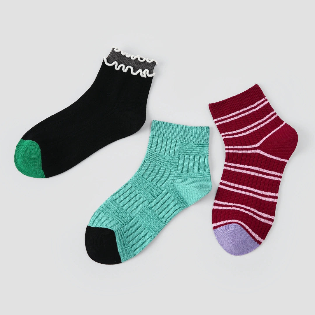 Modern Retro Artistic Textured Ankle Socks 3-Pack