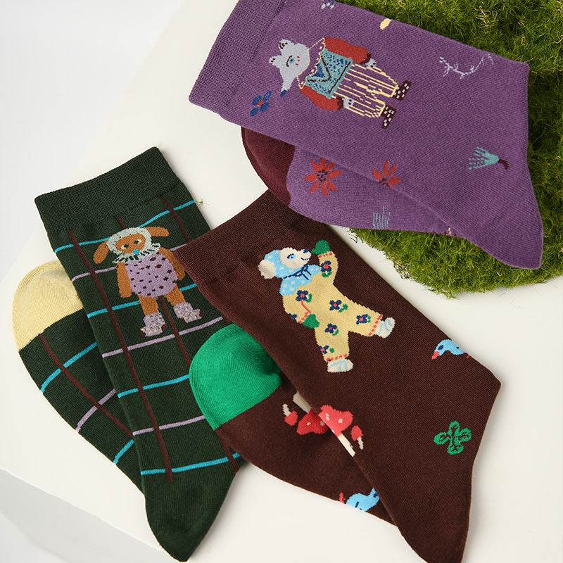 Women's Folk Art Character Socks - 3 pairs