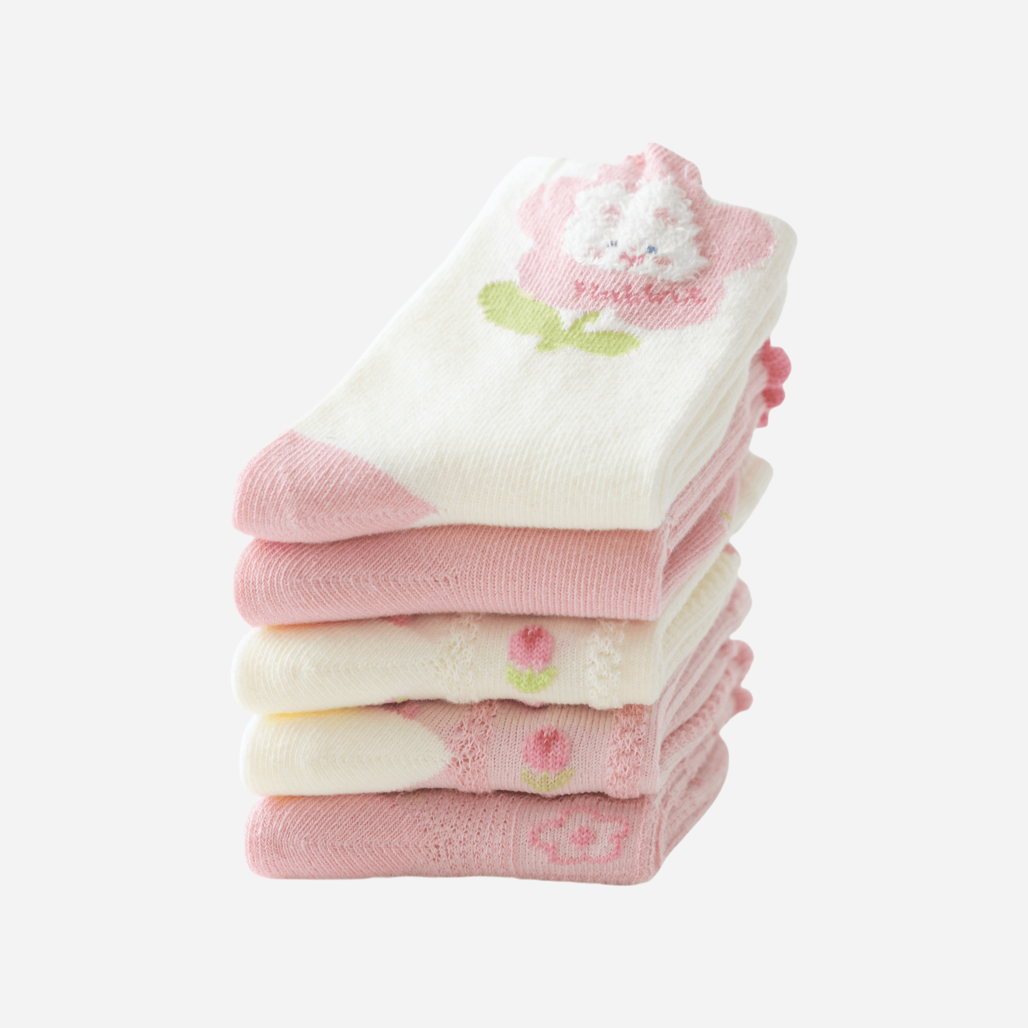 Kid's Girls' Dainty Floral & Bear Crew Socks - 5 Pairs - Weavasocks