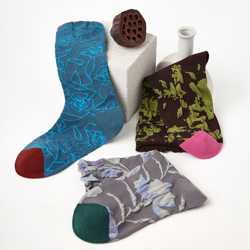 Women's Modern Floral Texture Socks - 3 pairs