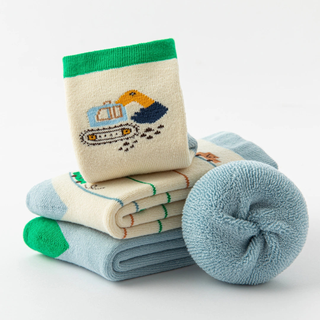 Baby’s Transportation & Construction Winter Terry Socks 3-Pack