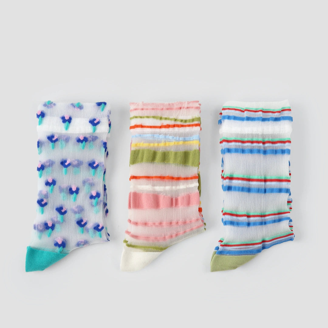 Aura Palette Geometric Sheer Socks 3-Pack - sock set showing secure grip comfort