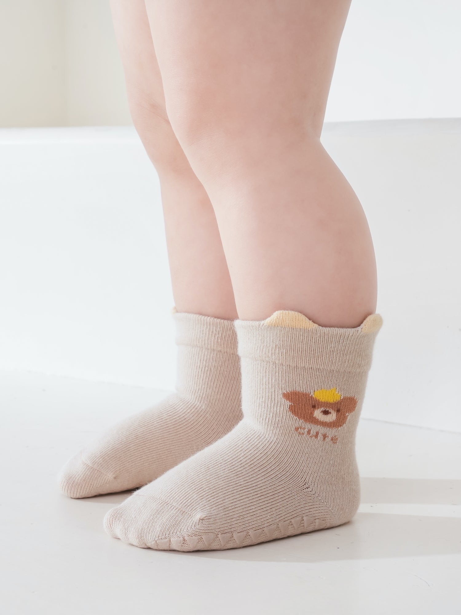 Babies' Non-Slip Ribbed Crew Socks-3 Pack