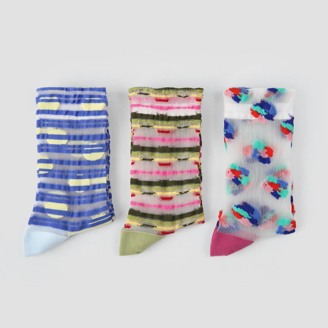 Aura Prism Creative Sheer Art Socks 3-Pack - sock set showing secure grip comfort