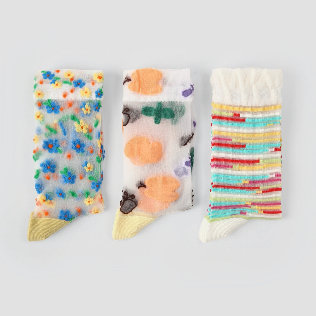 Aura Abstract Geometric Sheer Socks 3-Pack - sock set showing secure grip comfort
