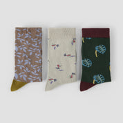 Women's Designer Artistic Botanical & Shimmer Meadow Crew Socks (3-Pack)