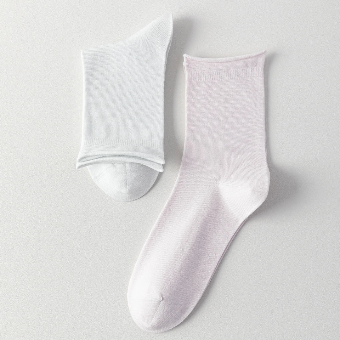 Women's 98% Cotton Ultra-Soft Roll-Top Crew Socks - product photo showing soft cotton-rich comfort