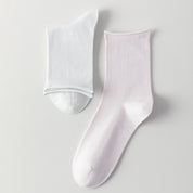 Women's 98% Cotton Ultra-Soft Roll-Top Crew Socks - product photo showing soft cotton-rich comfort