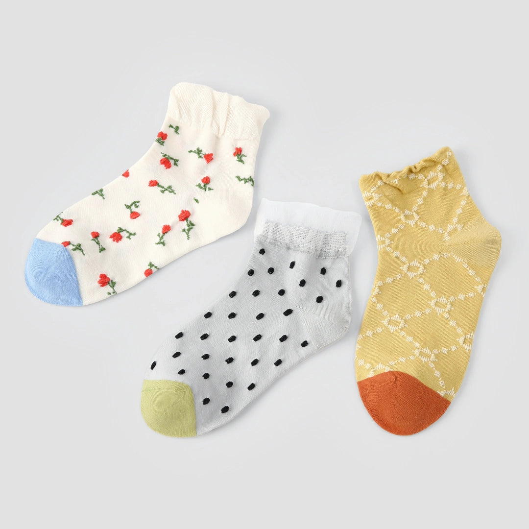 Retro Bloom Floral Relief Ankle Socks 3-Pack