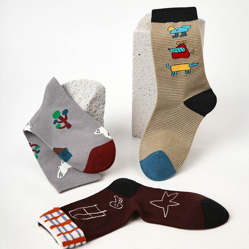 Women's Whimsical Doodle Crew Socks - 3 pairs