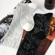 Women's Sheer Graphic Rose Calf Socks - product photo showing seamless stretch comfort
