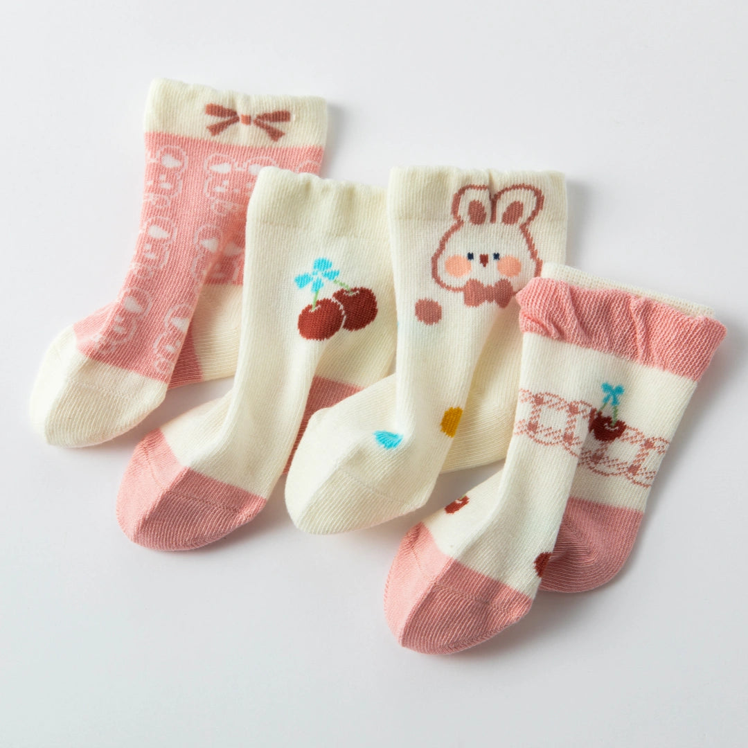 Baby’s Cherry & Bunny Cream Socks 4-Pack