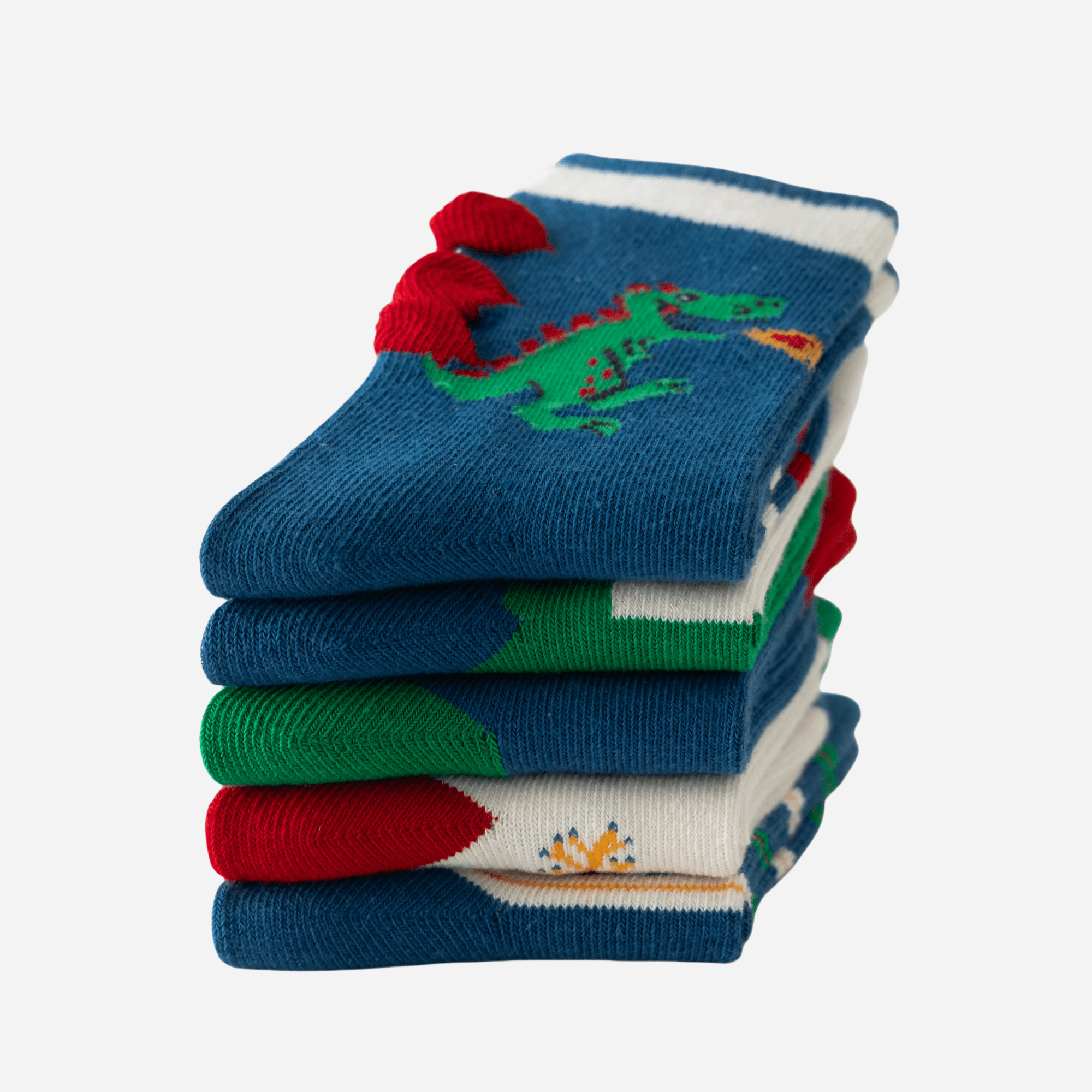 Kid's Boys' Dinosaur & Stripe Crew Socks - 5 Pairs - Weavasocks