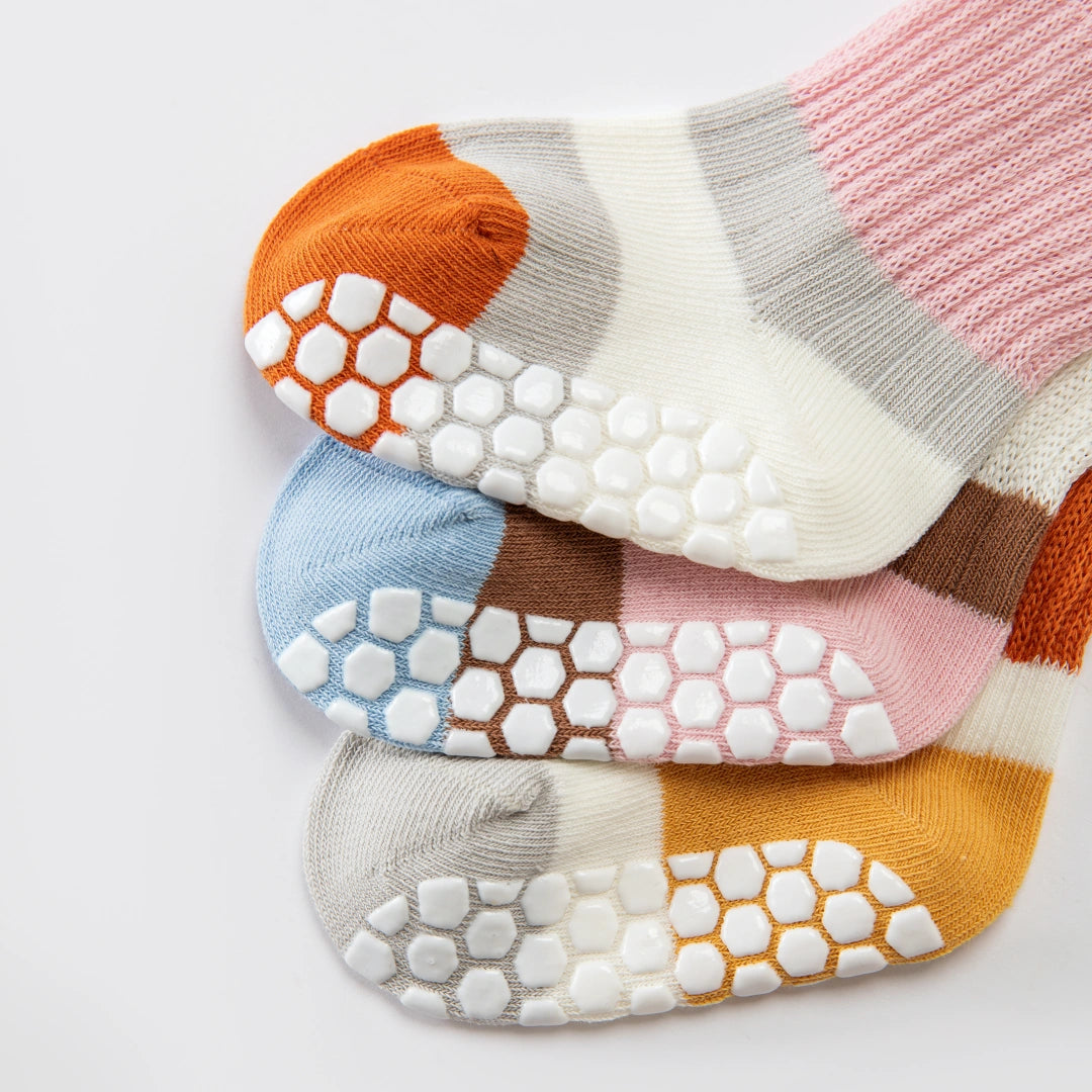 Baby & Toddler Retro Colorblock Stripe Non-Slip Socks 3-Pack - sock set showing secure grip comfort