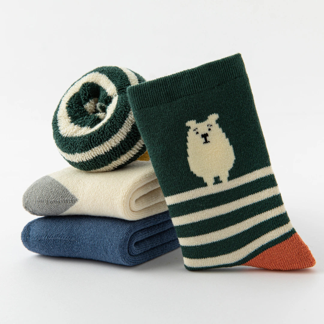 Baby’s Cozy Winter Terry Crew Socks Bear & Forest 3-Pack