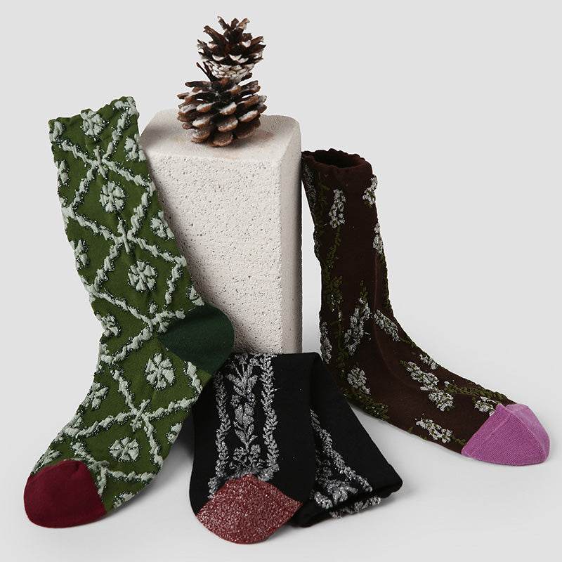 Women's Intricate Floral Crew Socks - 3 pairs