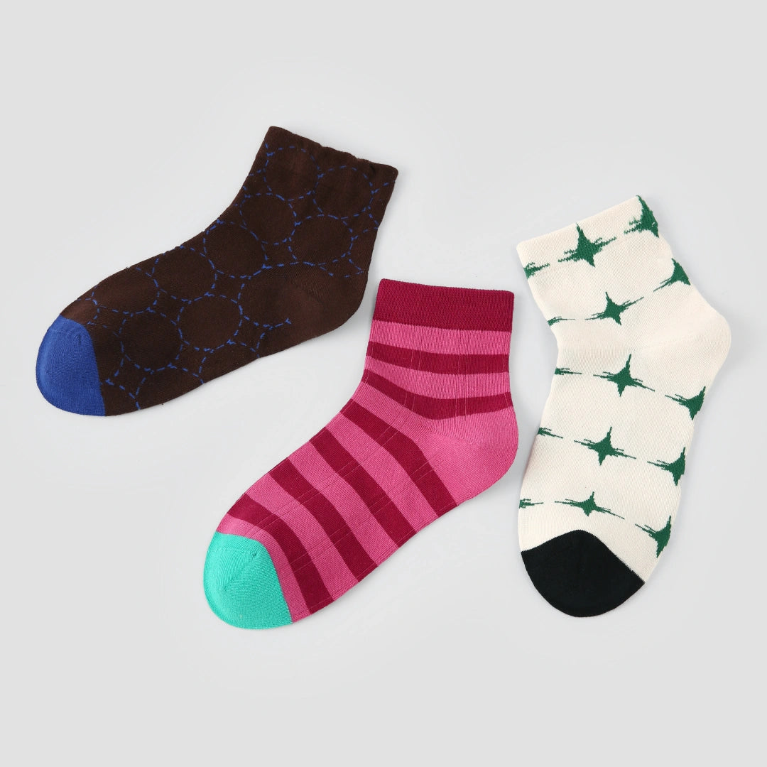 Pop Art Geometry Vibrant Ankle Socks 3-Pack