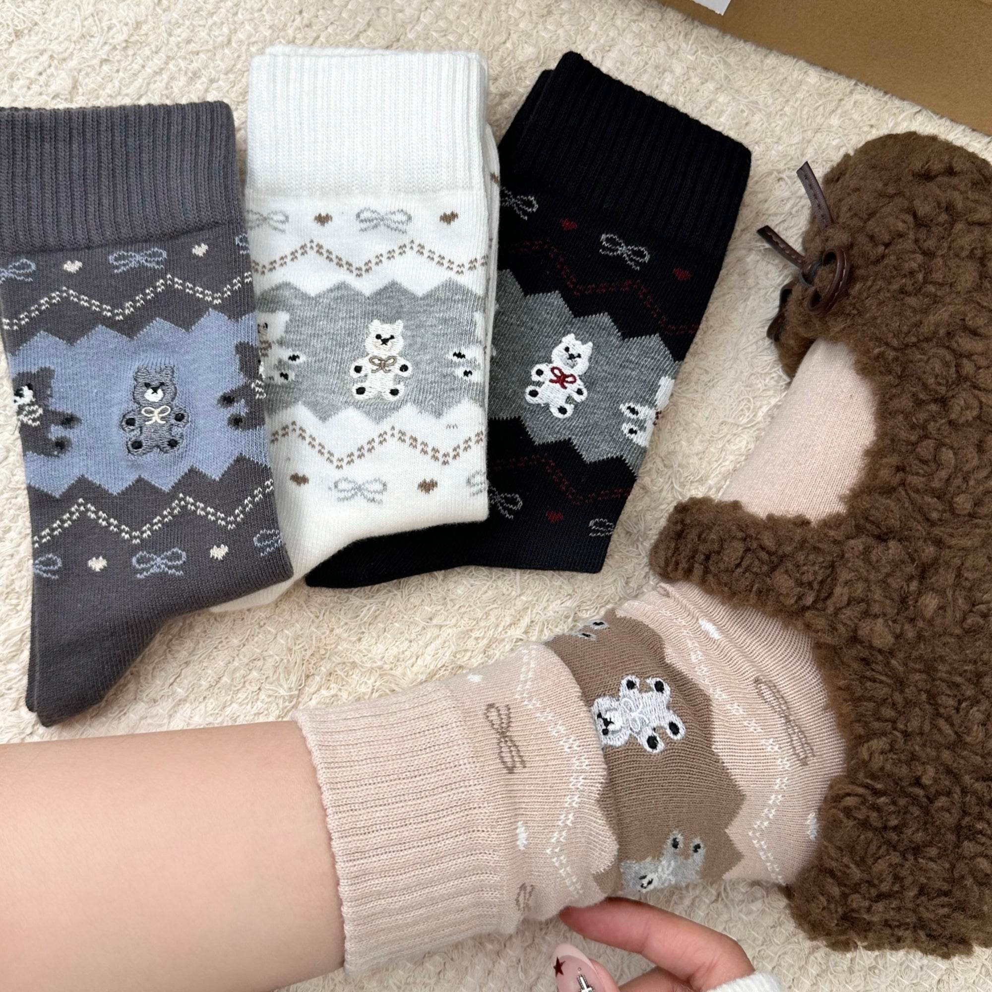 Women's Cozy Teddy Bear Crew Socks - Single Pair