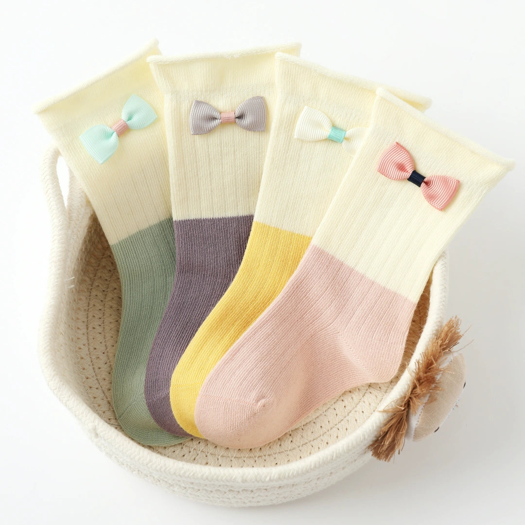 Baby’s Sweet Ribbon Bow Two-Tone Socks 4-Pack