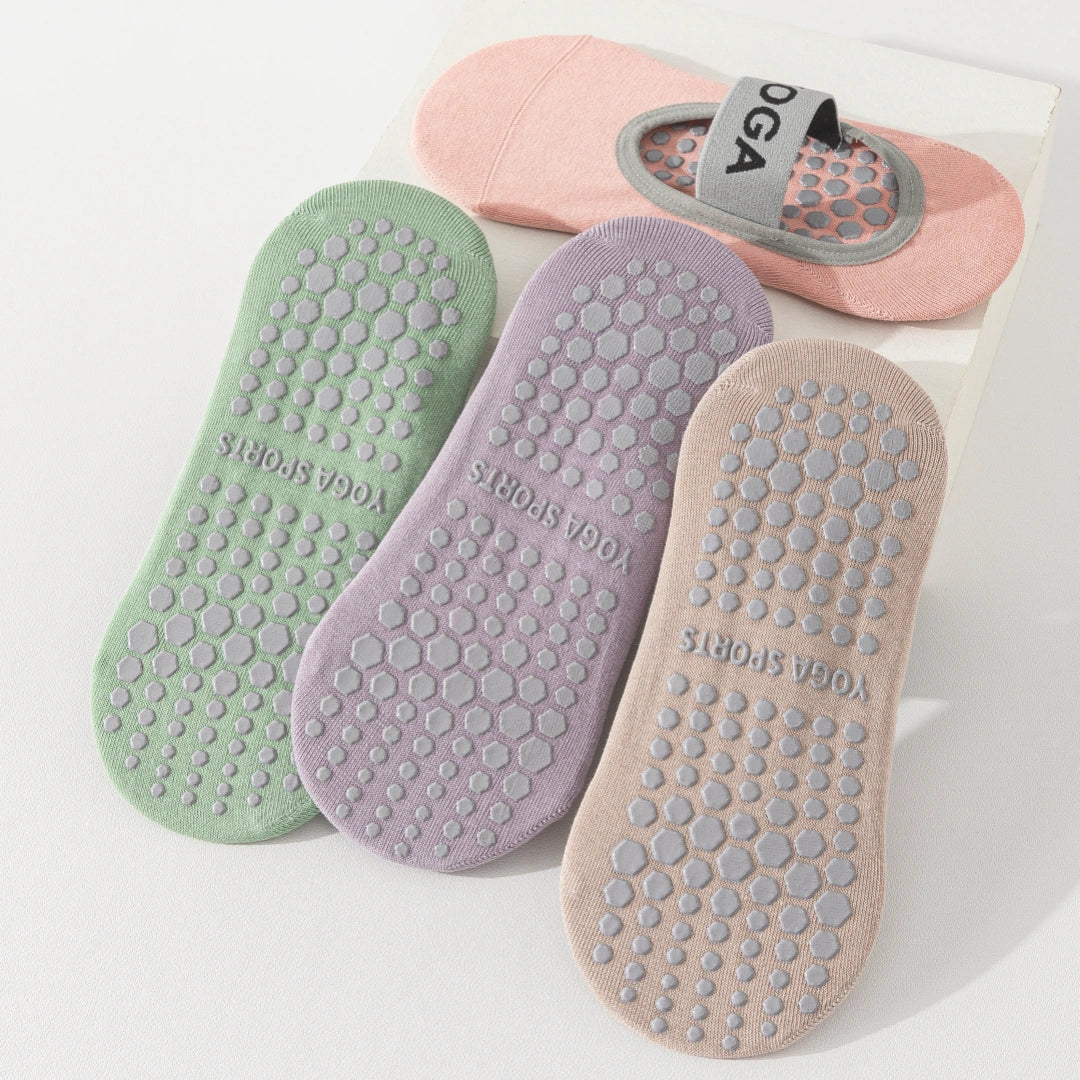 Women's Mercerized 92% Cotton Pilates Socks - product photo showing secure grip comfort