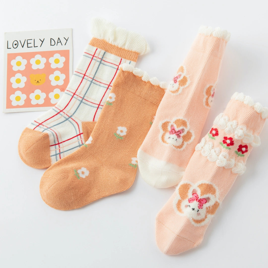 Baby & Toddler Sweet Bunny Garden Socks 4-Pack - sock set showing secure grip comfort
