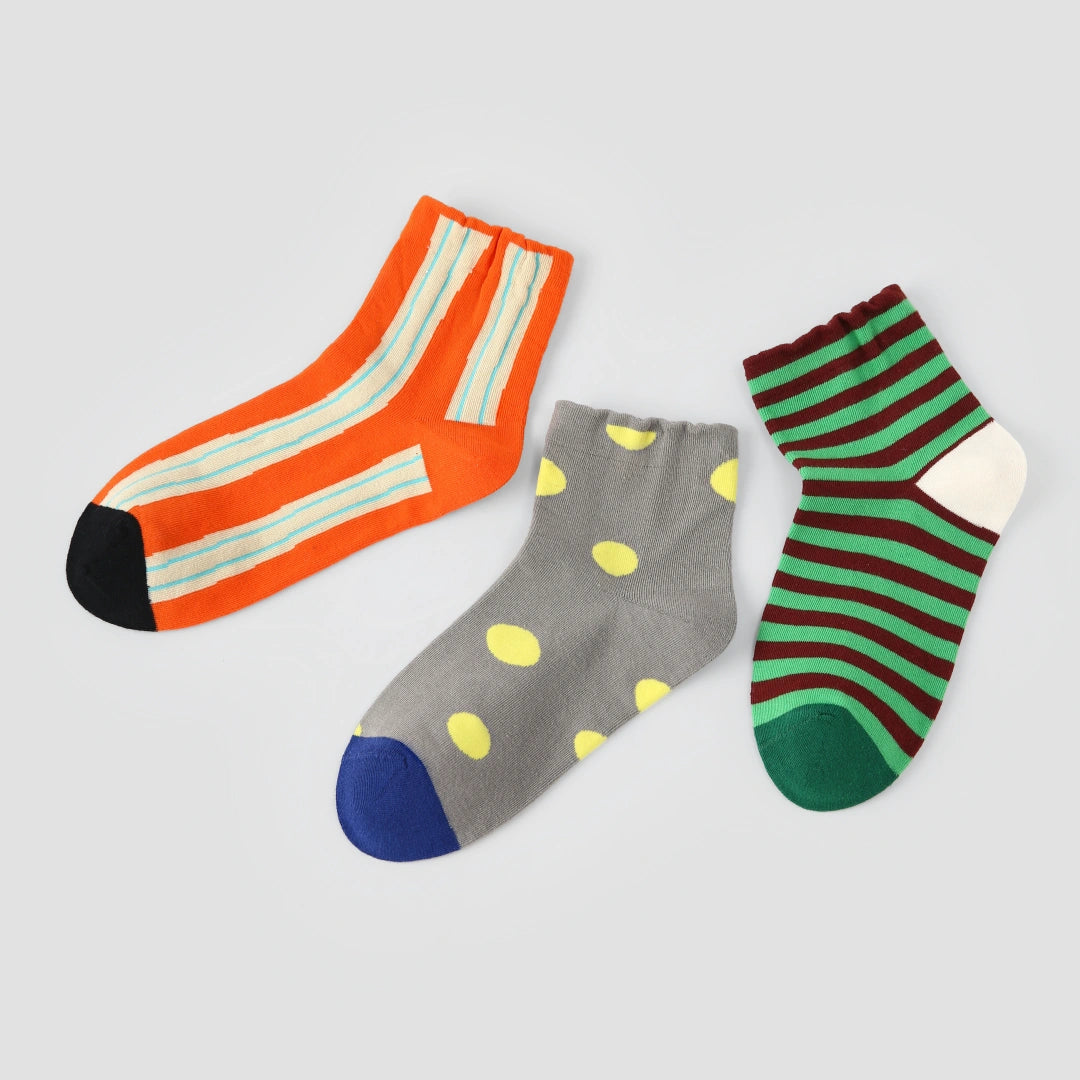 "Geometric Muse" Textured Pattern Ankle Socks 3-Pack