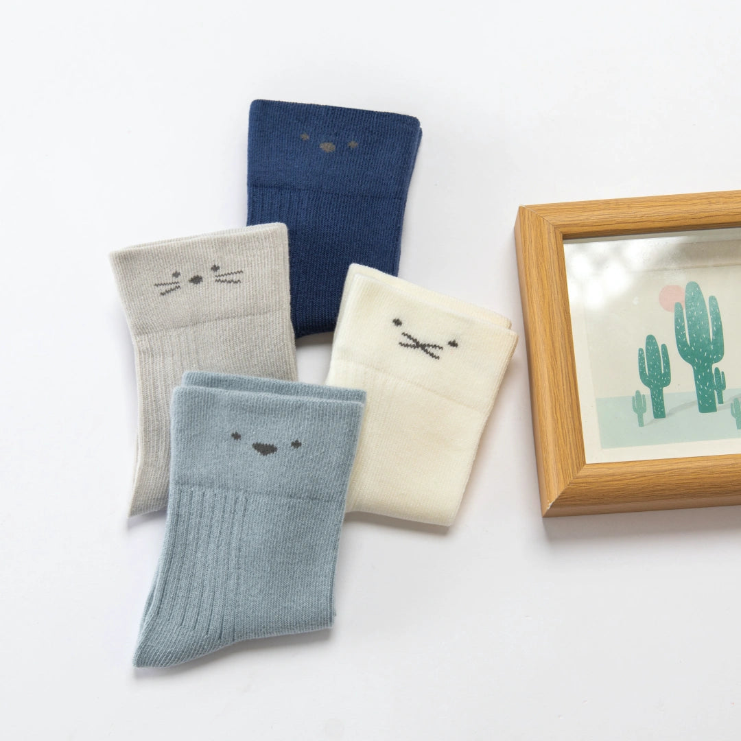 Baby’s Minimalist Line Art Ribbed Crew 4-Pack