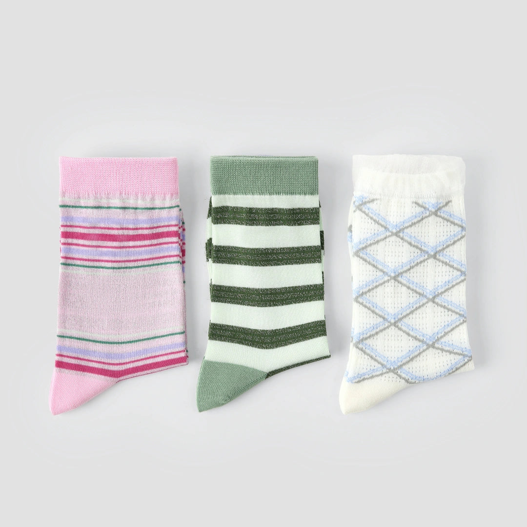 Women's Metallic Shimmer Mesh Crew Socks (3-Pack) - sock set showing breathable mesh comfort