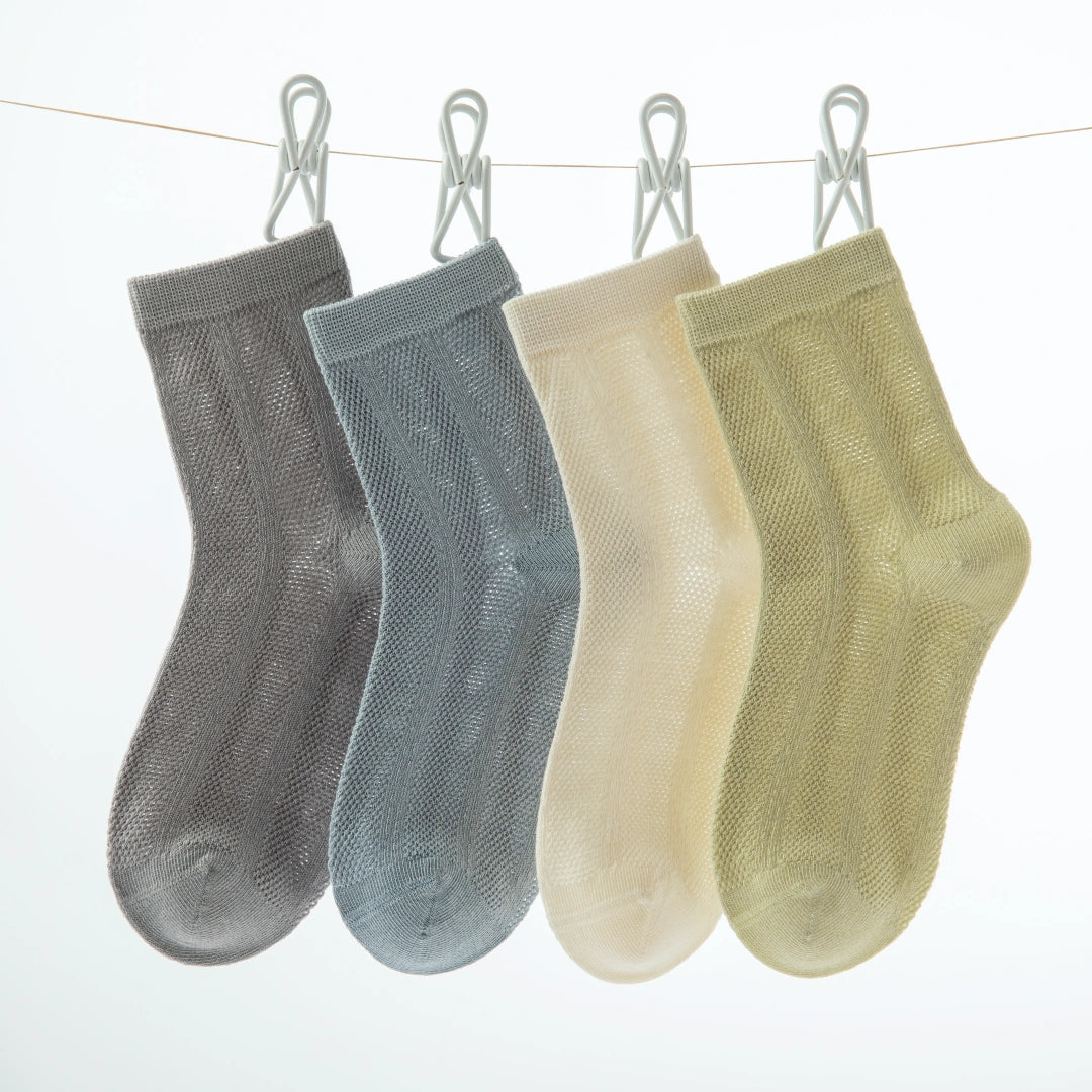 Kids' Organic Cotton Mesh Quarter Socks 4-Pack - sock set showing breathable mesh comfort