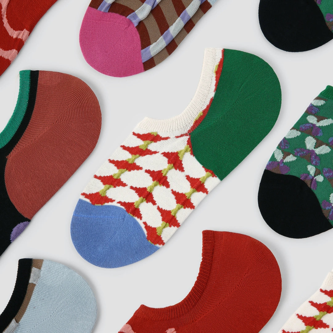 Women's Designer Jacquard No-Show Socks (5-Pack) - sock set showing secure grip comfort