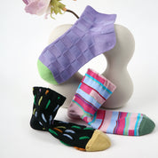 "Mosaic Dream" Geometric Color-block Ankle Socks 3-Pack