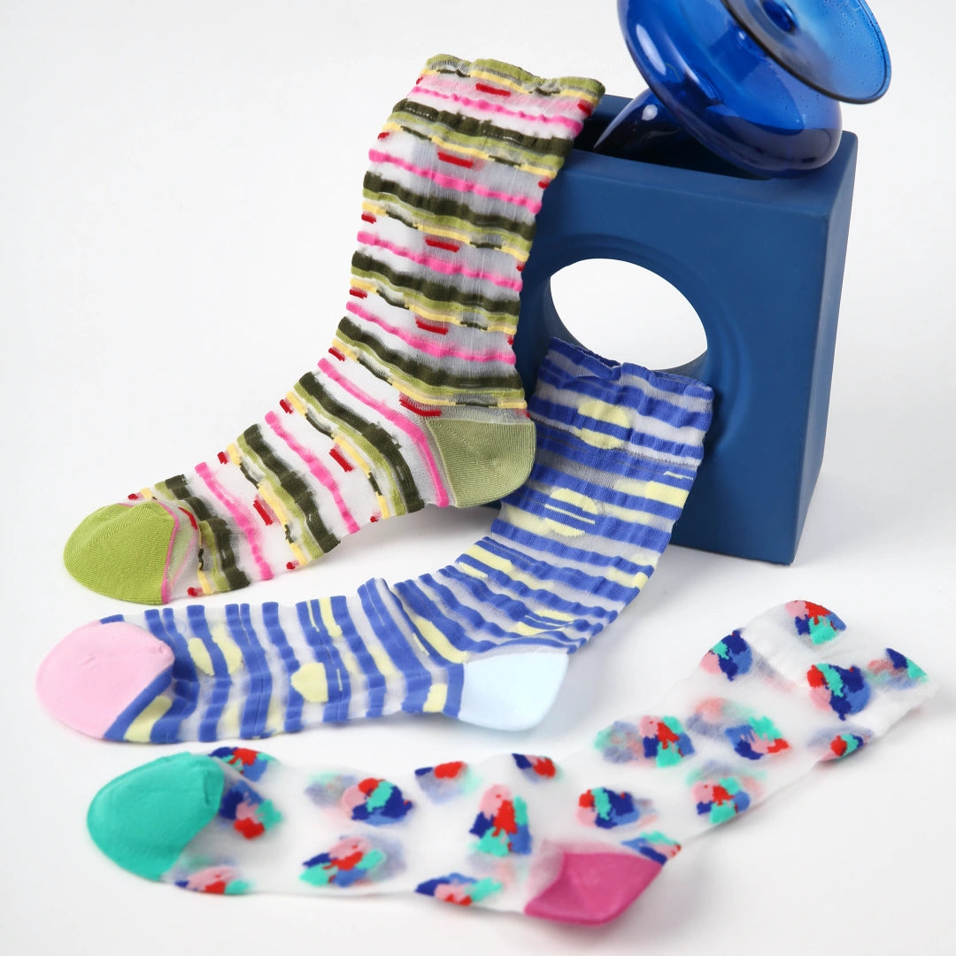 Aura Prism Creative Sheer Art Socks 3-Pack - sock set showing secure grip comfort