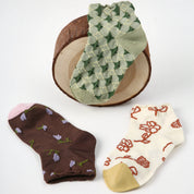 Vintage Floral Embossed Ankle Socks 3-Pack - sock set showing soft cotton comfort