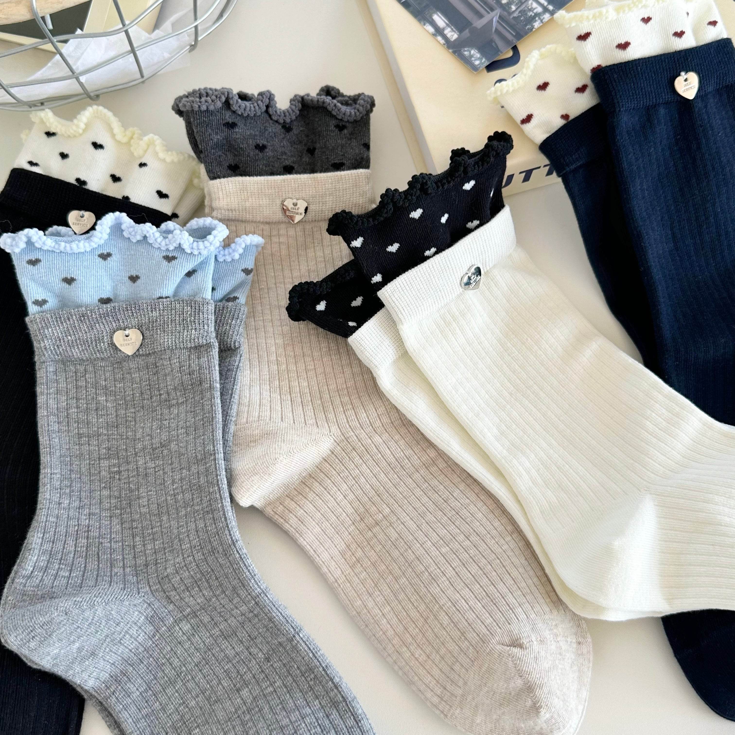 Women's Dainty Heart Charm Ruffle Socks - Single Pair