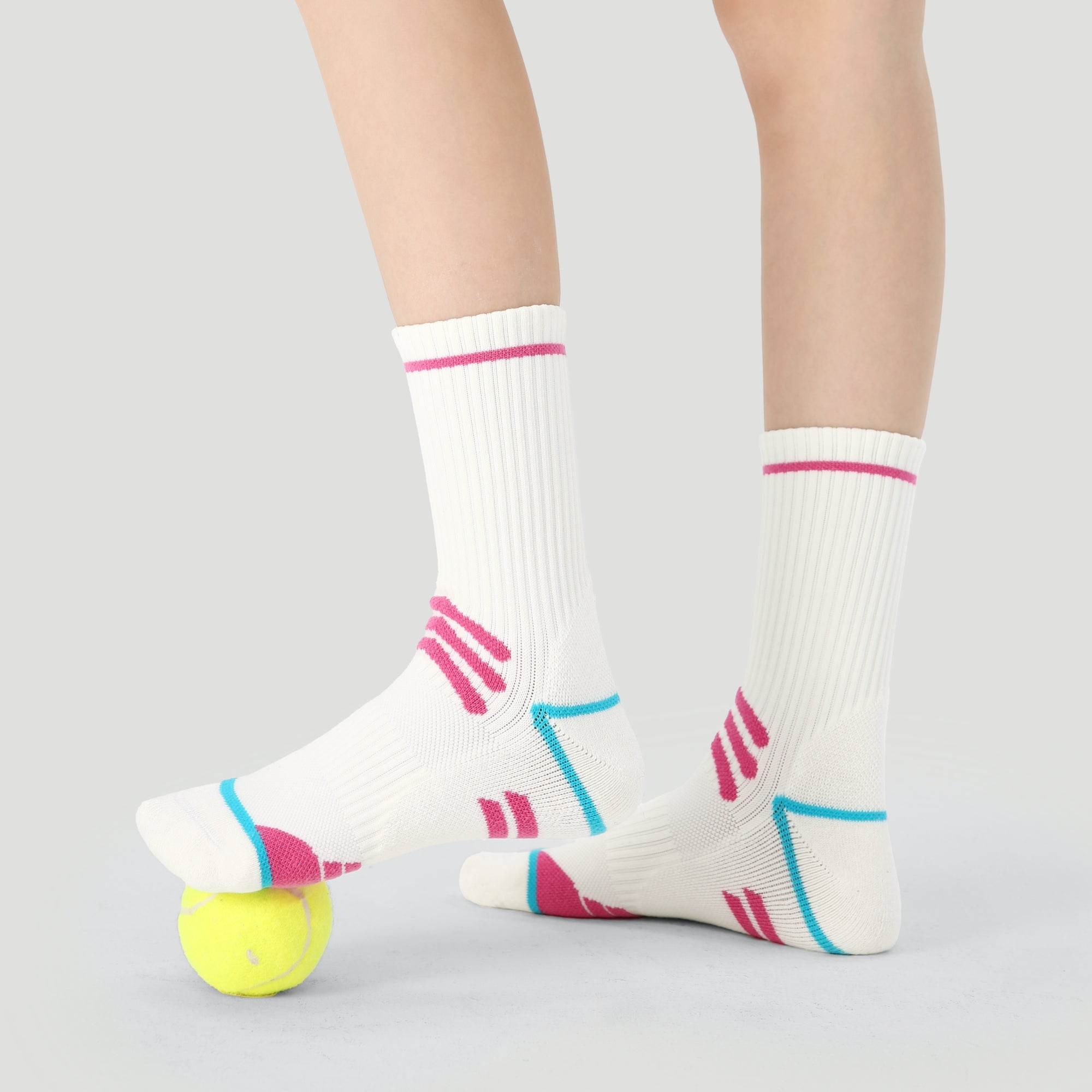 Women's Performance Cushioned Crew Socks - White / Neon Pink / Teal