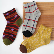 Premium Jacquard Cotton Socks in Sage & Earth Tones 3-Pack