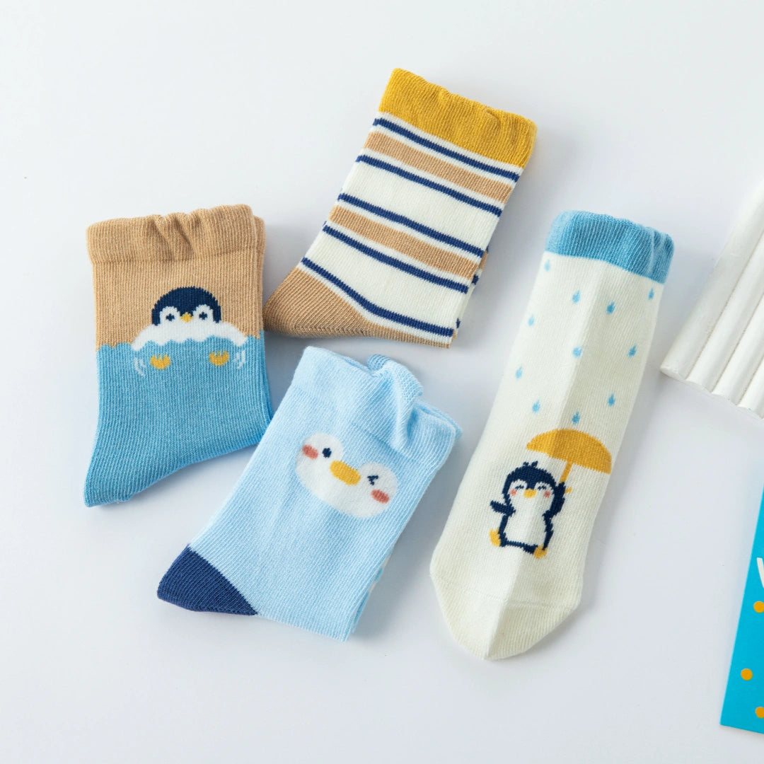 Baby’s Happy Penguin Cotton Crew Socks 4-Pack
