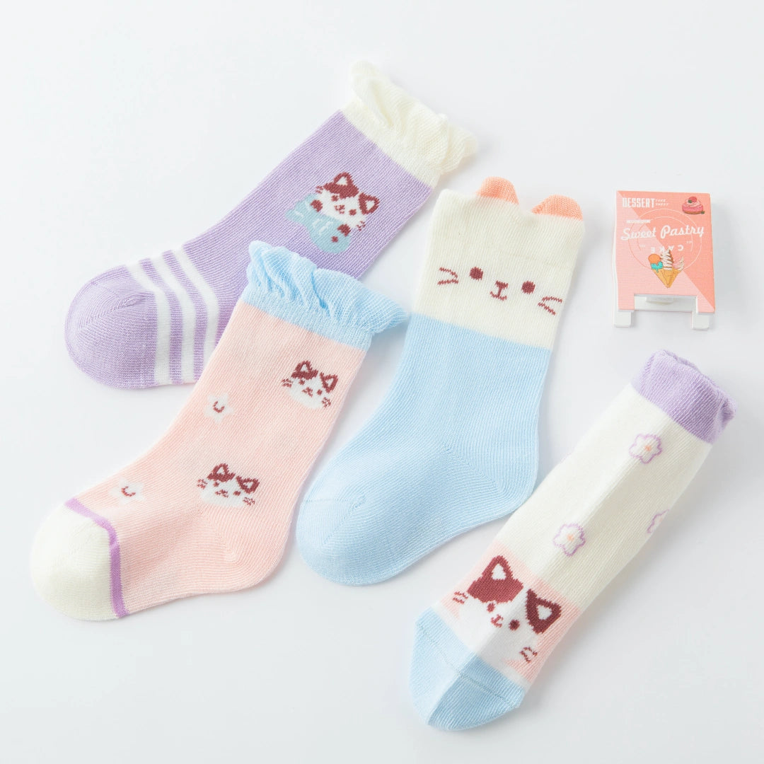 Baby’s 3D Cat Ears Pastel Crew Socks 4-Pack