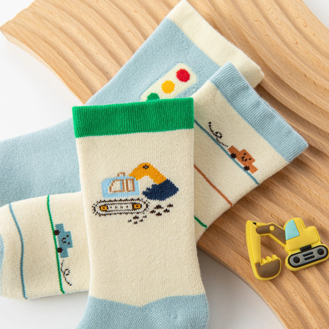 Baby’s Transportation & Construction Winter Terry Socks 3-Pack