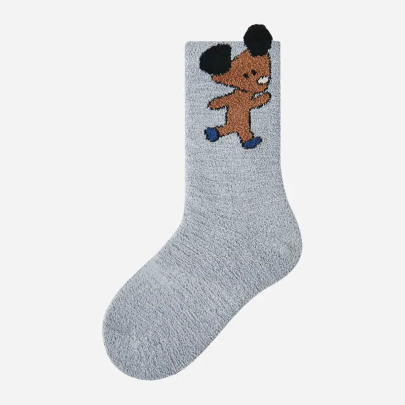 Kid's Cozy 3D Dog Fuzzy Socks - 4 Pairs