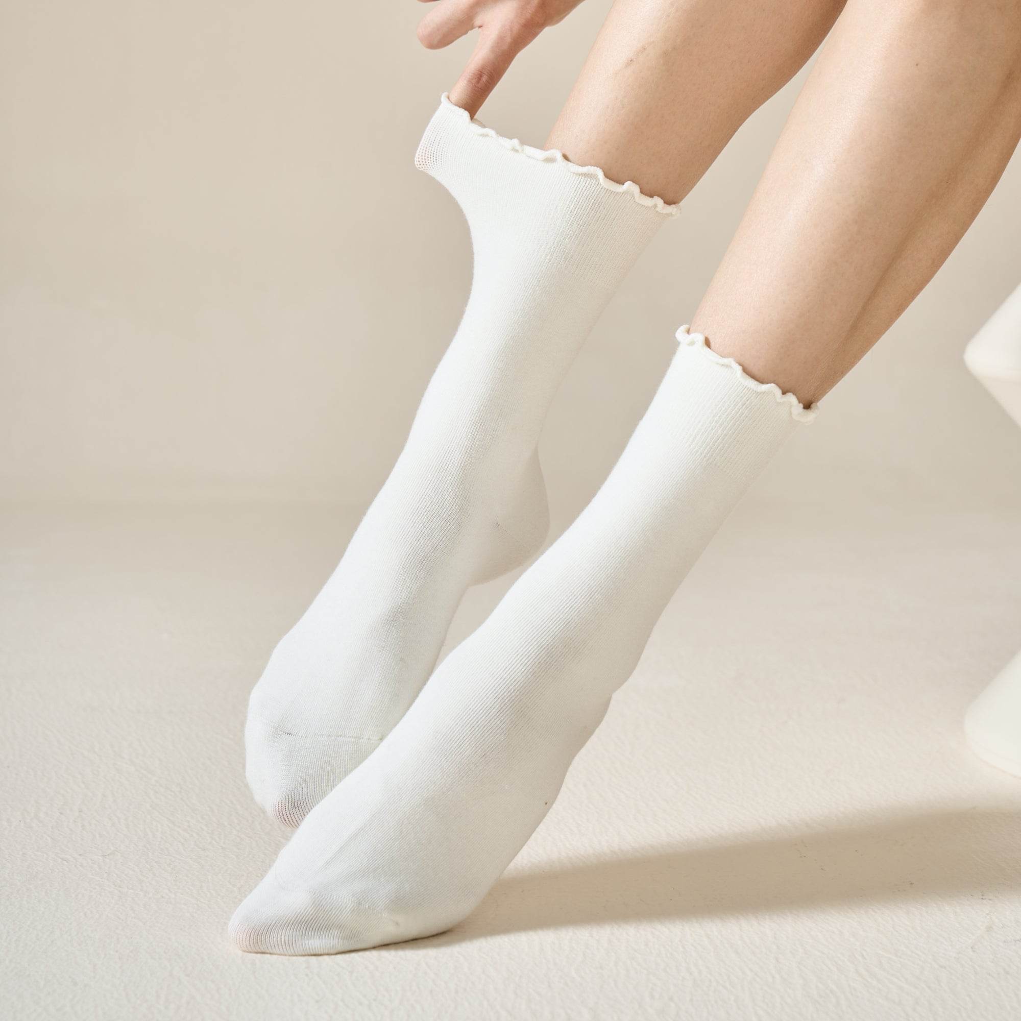 Women's Ruffle Cuff Cotton Crew Socks - Single Pair
