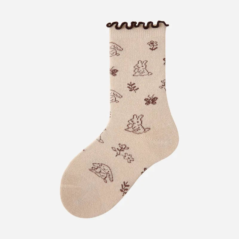Kid's Girls' Sweet Bunny Ruffle Socks - 3 Pairs