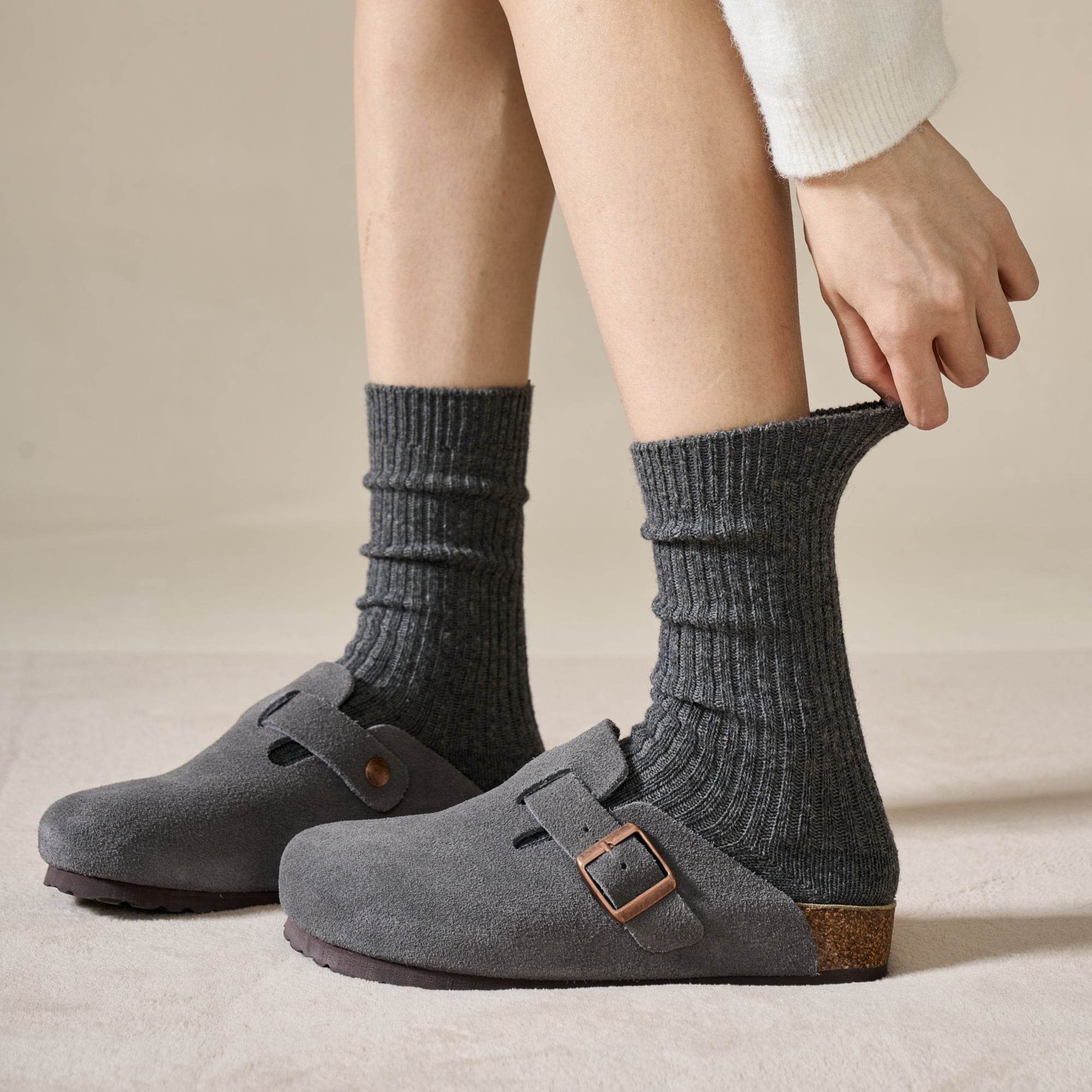 Women's Warm Wool Ribbed Socks  - Single Pair
