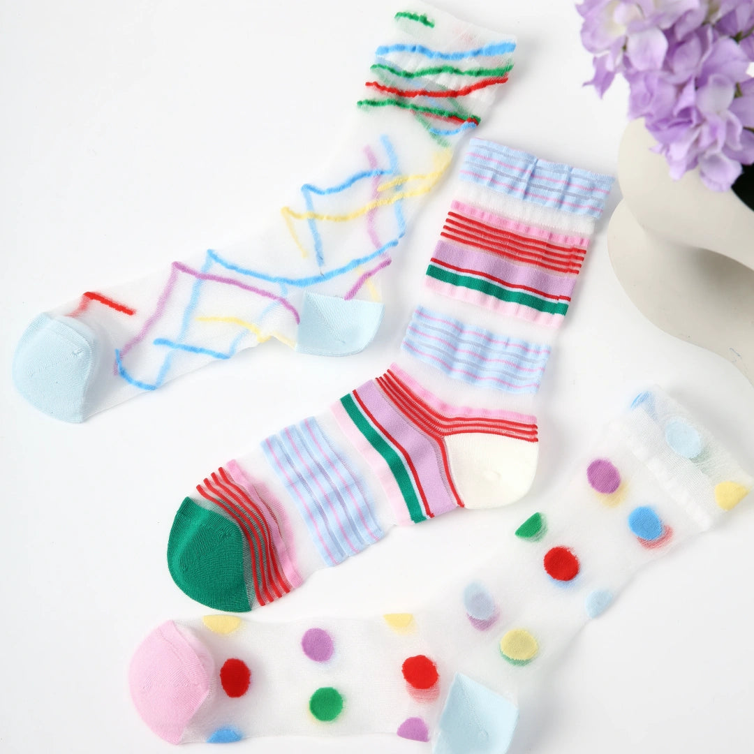 Ethereal Edge Creative Sheer Socks 3-Pack - sock set showing secure grip comfort