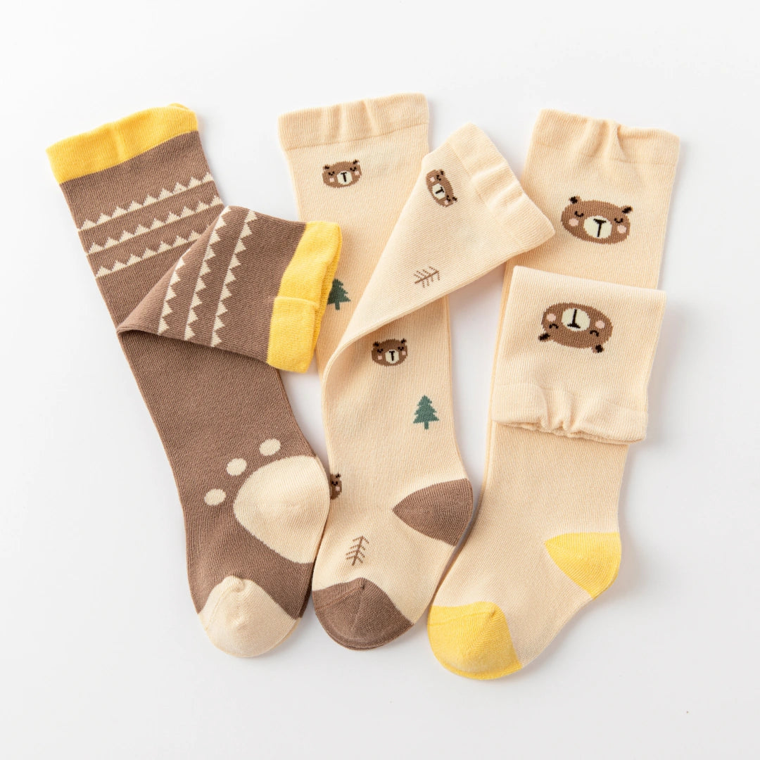 Baby & Toddler Forest Bear Pattern Knee-High Socks 3-Pack - sock set showing secure grip comfort