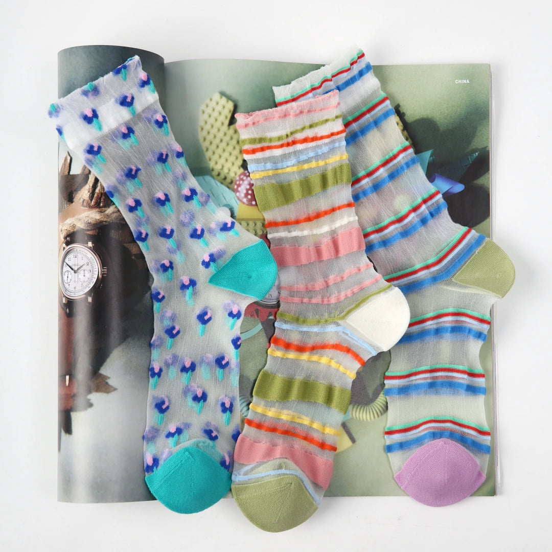 Aura Palette Geometric Sheer Socks 3-Pack - sock set showing secure grip comfort