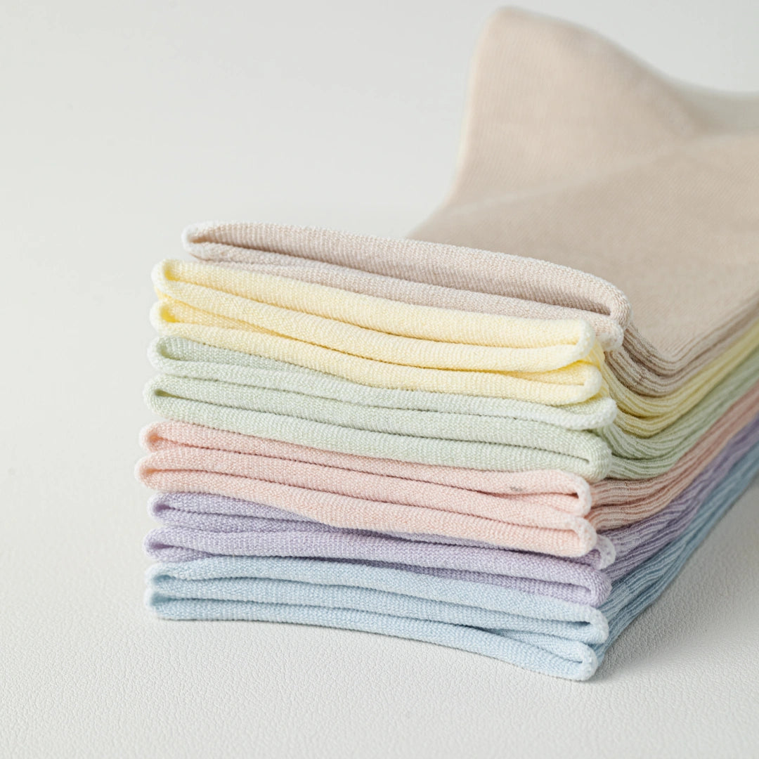 Women's Ultra-Thin Mulberry Silk Roll-Top Crew Socks - product photo showing seamless stretch comfort